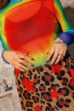 Load image into Gallery viewer, Turn heads in the Prism Heat Mesh Top. A vibrant rainbow mesh top with a flattering mock neck and stretch fit that's perfect for layering all year long.