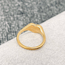 Load image into Gallery viewer, 18K gold-plated stainless steel heart signet ring featuring raised “DUMP HIM” lettering in a high-polish finish.
