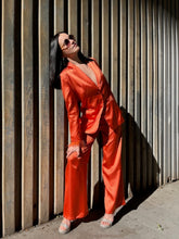 Load image into Gallery viewer, Orange Suit Set With Detachable Feather Sleeves