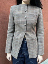 Load image into Gallery viewer, Brown Gingham Fitted Blazer Jacket