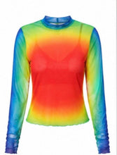 Load image into Gallery viewer, Turn heads in the Prism Heat Mesh Top. A vibrant rainbow mesh top with a flattering mock neck and stretch fit that's perfect for layering all year long.