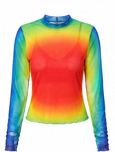 Load image into Gallery viewer, Turn heads in the Prism Heat Mesh Top. A vibrant rainbow mesh top with a flattering mock neck and stretch fit that's perfect for layering all year long.