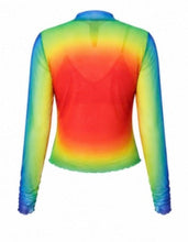 Load image into Gallery viewer, Turn heads in the Prism Heat Mesh Top. A vibrant rainbow mesh top with a flattering mock neck and stretch fit that's perfect for layering all year long.