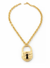 Load image into Gallery viewer, Gold statement chain necklace featuring vintage lock pendant from Glam Expressway boutique.