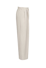 Load image into Gallery viewer, Ivory draped twill wide-leg pants with front pleats, high waist and full-length flowing silhouette on a white background.