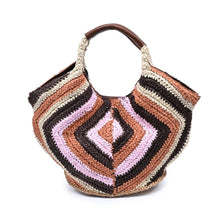 Load image into Gallery viewer, Crocheted handbag with geometric pattern on a white background