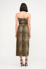 Load image into Gallery viewer, Turn heads in the fierce and fabulous Leopard Printed Corset Midi Dress! Designed with a sleek corset-style bodice and a wild leopard print, this dress hugs your curves in all the right places. The midi length adds a touch of elegance, making it perfect for date nights, parties, or any occasion that calls for a bold statement. For best care, hand wash cold, do not bleach, and line dry. Get ready to unleash your wild side!