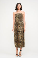 Load image into Gallery viewer, Turn heads in the fierce and fabulous Leopard Printed Corset Midi Dress! Designed with a sleek corset-style bodice and a wild leopard print, this dress hugs your curves in all the right places. The midi length adds a touch of elegance, making it perfect for date nights, parties, or any occasion that calls for a bold statement. For best care, hand wash cold, do not bleach, and line dry. Get ready to unleash your wild side!