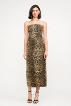 Load image into Gallery viewer, Turn heads in the fierce and fabulous Leopard Printed Corset Midi Dress! Designed with a sleek corset-style bodice and a wild leopard print, this dress hugs your curves in all the right places. The midi length adds a touch of elegance, making it perfect for date nights, parties, or any occasion that calls for a bold statement. For best care, hand wash cold, do not bleach, and line dry. Get ready to unleash your wild side!