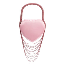 Load image into Gallery viewer, Turn heads with this bold and beautiful heart-shaped bag, designed to make every outfit pop. Featuring a detachable rhinestone handle, it transitions effortlessly from a chic top-handle style to a practical crossbody. Compact yet striking, this bag is perfect for carrying your essentials while adding a touch of sparkle to your look.