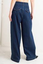 Load image into Gallery viewer, Wide Leg Pleated Denim Pants with Structured Waistband.