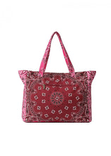 Load image into Gallery viewer, Berry pink oversized tote bag featuring an allover bandana print design with sturdy shoulder straps and a spacious open interior, displayed on a white background.