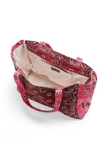 Load image into Gallery viewer, Berry pink oversized tote bag featuring an allover bandana print design with sturdy shoulder straps and a spacious open interior, displayed on a white background.