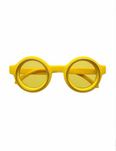 Load image into Gallery viewer, Bright yellow round sunglasses with tinted lenses and retro-inspired circular frame.