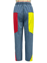 Load image into Gallery viewer, Sporty contrast stripe wide leg denim jeans with drawstring waistband