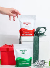 Load image into Gallery viewer, Experience a fun and snarky bath soak with Festive AF Epsom Salts! Relax and indulge in some serious self care with these festive salts. Perfect for adding an extra touch of fun to your bath time routine. Trust in the power of epsom salt for pure relaxation.