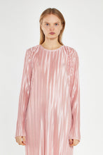 Load image into Gallery viewer, Step into timeless elegance with our Pink Plisse Maxi Dress. This stunning piece features long sleeves and a beautifully textured plisse fabric that drapes effortlessly. Its retro-inspired design exudes femininity, making it perfect for both day and evening occasions. Whether you're attending a garden party or a chic dinner, this dress ensures you make a graceful statement every time.