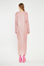 Load image into Gallery viewer, Step into timeless elegance with our Pink Plisse Maxi Dress. This stunning piece features long sleeves and a beautifully textured plisse fabric that drapes effortlessly. Its retro-inspired design exudes femininity, making it perfect for both day and evening occasions. Whether you're attending a garden party or a chic dinner, this dress ensures you make a graceful statement every time.