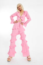 Load image into Gallery viewer, From the Glam Expressway Boutique collection of fun, flirty, and stylish women&#39;s clothes, comes this Blush Pink Ruffle Blouse that is sweet, pretty and on trend. This top has two self tie bows in the front and ruffle details at the sleeve. Wear this top with the matching pants sold separately or wear it with jeans. This blouse is perfect for any summer outing!
