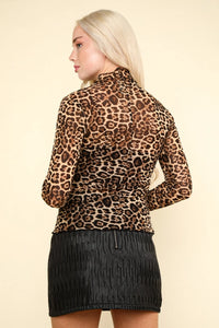 High Neck Leopard Print Mesh Top