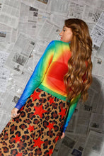 Load image into Gallery viewer, Turn heads in the Prism Heat Mesh Top. A vibrant rainbow mesh top with a flattering mock neck and stretch fit that's perfect for layering all year long.
