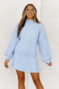 Blue Pleated Knit Mini Skirt