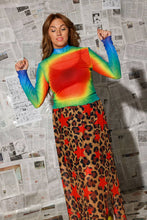 Load image into Gallery viewer, Turn heads in the Prism Heat Mesh Top. A vibrant rainbow mesh top with a flattering mock neck and stretch fit that's perfect for layering all year long.
