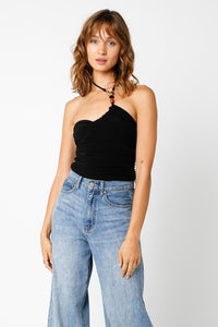 Step out of the ordinary with the Glam Expressway Black One Sided Halter Top. This unique top features a sweetheart neckline and beaded halter strap that instantly gives your look an edgy, effortless vibe. This top adds a little 'wow' factor to your average black top.   Style Tip: Wear the Black One Sided Halter Top on its own or under a blazer or leather jacket. 