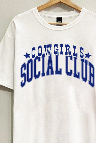 Saddle up in style with our White Cowgirl Social Club Graphic Tee. Crafted from 100% cotton for comfort and breathability, this short sleeve tee features an oversized 