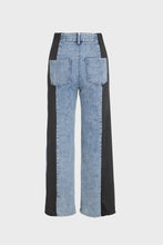 Load image into Gallery viewer, Step up your denim game with these chic wide-leg jeans, featuring a sporty black stripe down each side. Made from soft, stretchy fabric that feels breathable and comfortable all day long, these high-rise straight-leg jeans are perfect for a sleek, casual look. Ideal for pairing with anything from a simple tee to a dressy top.
