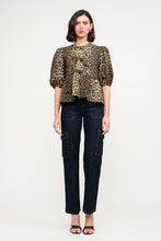 Load image into Gallery viewer, This Leopard Denim Blouse with Front Ties is a statement piece that’s as fierce as it is versatile. Perfect for creating bold, fashion-forward looks.
