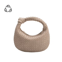Load image into Gallery viewer, Now in vegan suede, the Woven Leather Mushroom Round Bag continues to be a crowd favorite among trendsetters and lovers of cruelty-free fashion. This utterly luxe yet eco-friendly top-handle handbag is made with recycled vegan suede, so you can show off your style in a sustainable way.
