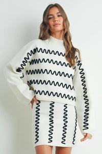 Cream Wavy Stripe Turtleneck Sweater