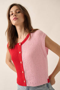 Pink & Red Colorblock Sweater Vest