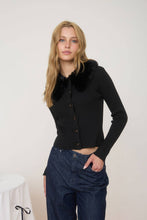 Load image into Gallery viewer, Fur Collar Black Knit Cardigan
