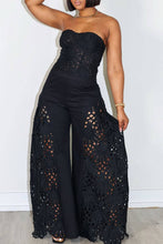 Load image into Gallery viewer, Black lace strapless top and matching pant  worn by a model against a white background
