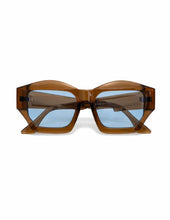 Load image into Gallery viewer, Oversized geometric brown sunglasses with translucent frame and lightly tinted lenses.
