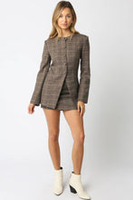 Load image into Gallery viewer, Woman wearing a plaid blazer dress with white boots on a white background
