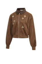 Load image into Gallery viewer, Brown suede jacket with embroidered details on a white background
