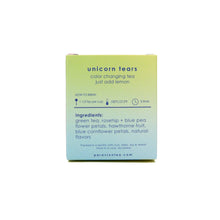 Load image into Gallery viewer, Box of unicorn tears color-changing tea with brewing instructions and ingredients on a white background
