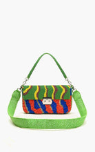 Load image into Gallery viewer, Colorful handbag with a green strap on a white background
