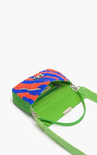 Load image into Gallery viewer, Colorful handbag with a patterned top section and green base on a white background
