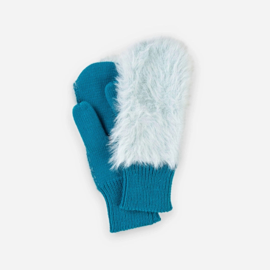 Faux Fur Mittens - Blue Teal