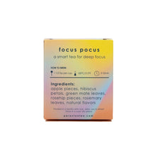 Load image into Gallery viewer, Box of &#39;focus pocus&#39; tea with gradient design on a white background
