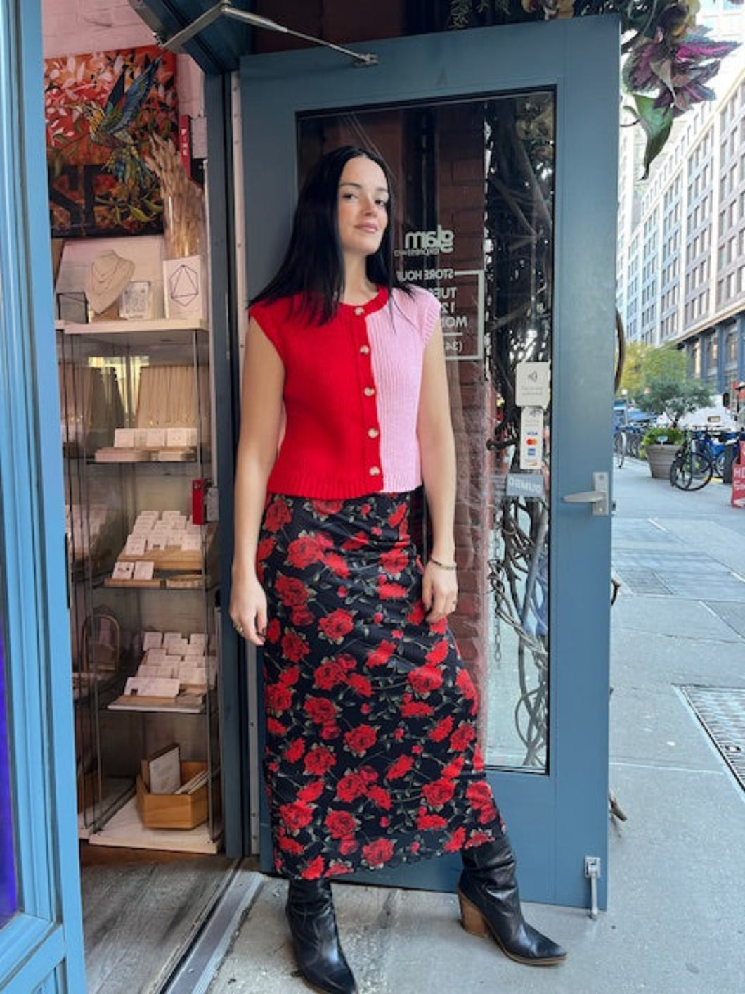 Rose Print Mesh Straight Maxi Skirt