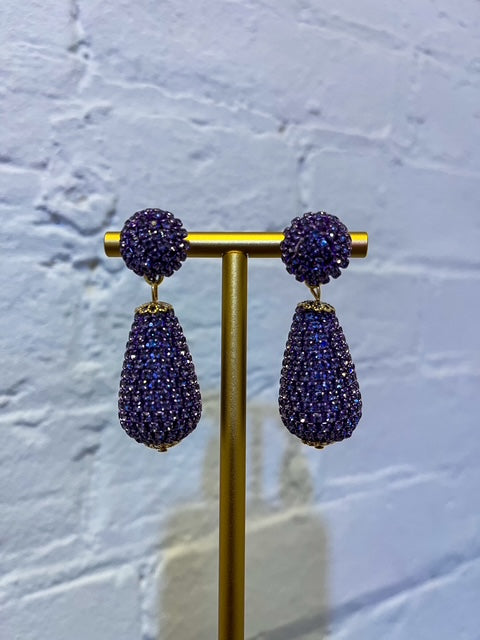 Purple Tear Drop Crystal Earrings