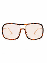 Load image into Gallery viewer, Oversized tortoiseshell aviator sunglasses with a square frame, gold bridge detail, and lightly tinted lenses, shown on a model and on a white background.
