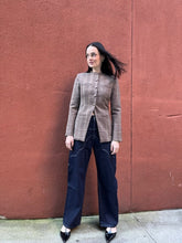 Load image into Gallery viewer, Brown Gingham Fitted Blazer Jacket
