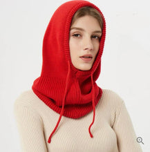 Load image into Gallery viewer, Wrap yourself in warmth and style with our Cherry Red Hood Hat! This cozy knitted balaclava is as versatile as it is chic. Wear it as a snug hat to keep the chill at bay or pull it down as a scarf for an effortlessly stylish look. The vibrant cherry red adds a bold pop of color to any outfit, while the soft knit ensures comfort all day long. Perfect for braving the cold or making a fashion statement, this hood hat is a must-have accessory for the season!
