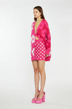 Load image into Gallery viewer, This fun Pink Knit Floral Checkered Mini Skirt is cute, chic and fun! This stretchy mini skirt is soft and patterned with pink flowers in a checkered pattern. Warm, stylish and on-trend. Wear the Pink Knit Floral Checkered Mini Skirt with a white button down and boots or pair it with the matching cardigan sweater sold separately. 
